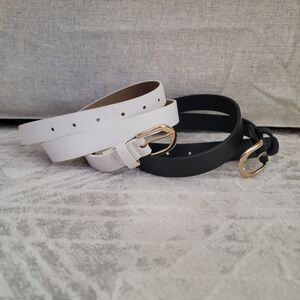 Vegan Leather Belt Set Of 2 - Black and White - Size S